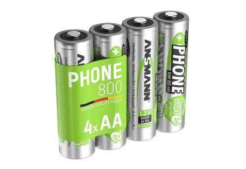 ANSMANN AG Akku AA Mignon 800mAh 1,2V NiMH für Telefon 4 Stück - wiederaufladbar Akku