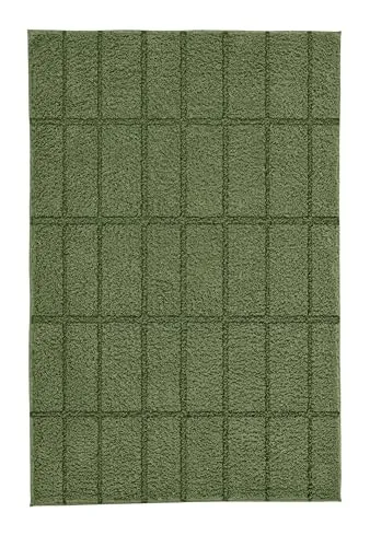 Kleine Wolke Badteppich Tiles, 60x100 cm, Forest - Badematten & Badteppiche aus 100% recycelter Baumwolle, umweltfreundlich und maschinenwaschbar bei 40°C, mit stilvollem grafischem Design und Hoch-Tief-Effekt.