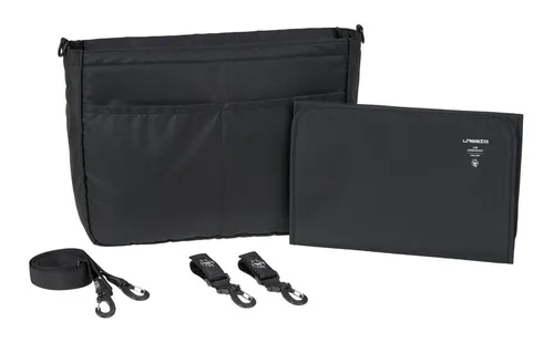 LÄSSIG Baby Kinderwagenorganizer - Multi Bag black - Wickeltaschen mit praktischer Kinderwagenbefestigung und Schultergurt, wasserabweisend und ideal für Eltern unterwegs.