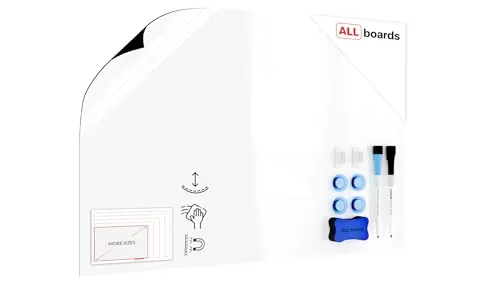 ALLboards Whiteboard Folie, 60x40 cm Magnetisch Selbstklebend Weißwandtafel Folie, einschließlich 2 Marker, 4 Magneten und Whiteboard Schwamm, Wandfolie für glatten Oberflächen in Schule Büro Haus
