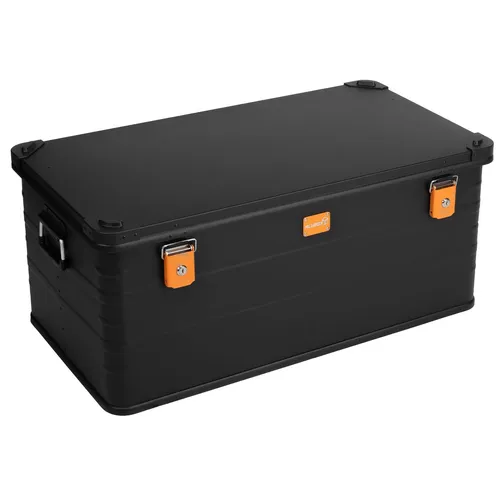 ALUBOX® E141B Schwarz - Robuste Alukiste für Transport und Werkzeug - Werkzeugkoffer aus Aluminium, abschließbar und wasserfest, ideal für den sicheren Transport von Werkzeugen mit 141 Litern Kapazität.