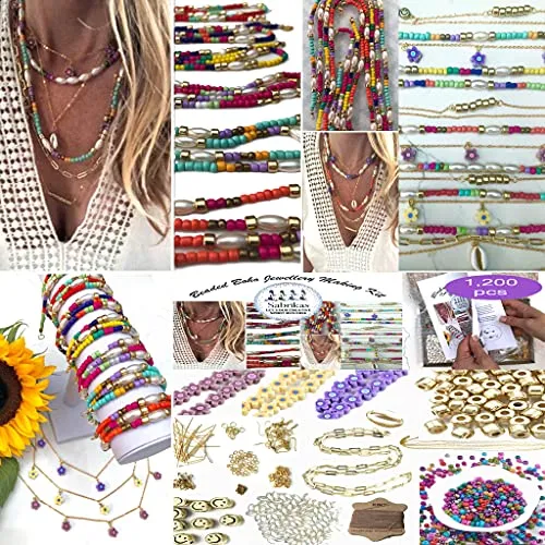 Sabrikas Let Your Creative Spirit Run Free Schmuckherstellungs-Set, 1220 Stück, Schmuckperlen, Halskette, Armband, Ohrringe, DIY, Hobby, Handwerk, Mädchen, Erwachsene, Teenager, Geschenk-Set