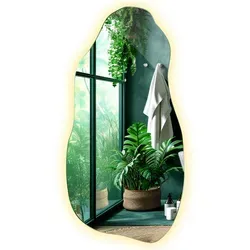 Tulup LED-Spiegel Gelb, 80x40 cm – Asymmetrisch & Modern - Stylischer asymmetrischer Wandspiegel mit LED-Beleuchtung für ein modernes Zuhause. Hochwertiges Spiegelglas und geschliffene Kanten sorgen für Eleganz und Funktionalität.