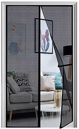 Panngu Magnet Fliegengitter für Balkontür 110x210cm Schwarz, 2024 Verstärkt Insektenschutz Tür, Fliegenschutztür Terrassentür Selbstklebend Ohne Bohren - Stärkere Magneten und Zentrales Netzwerk