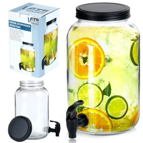 Glaskrug Getränkespender Zapfhahnflasche Glasspender mit Getränkehahn Glas 3 L