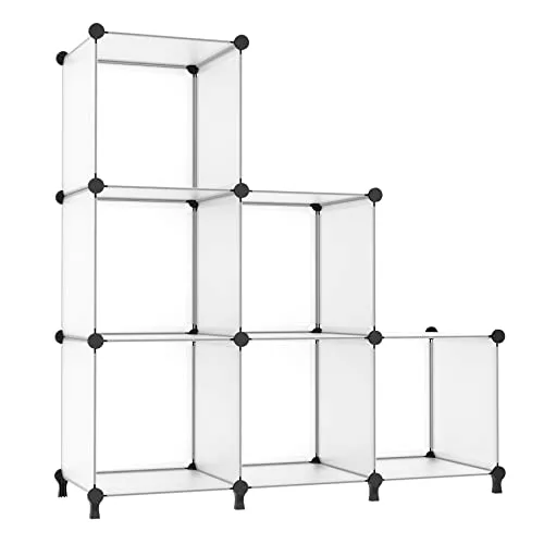 AWTATOS Cube Storage Organizer Closet Shelf Storage Organization Modular 6 Cube DIY Kunststoff quadratisches Bücherregal Bücherregal Kleiderregal Rack für Zuhause, Wohnzimmer, Büro, Durchsichtig Weiß