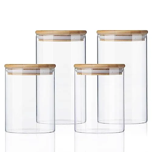 Gigmeta Vorratsgläser mit Deckel 4er Set 800/1200ml Vorratsdosen aus Glas mit Bambusdeckel, Küche luftdicht Aufbewahrungsgläser Gewürzgläser, aus Verstärktem Borosilikatglas Glasbehälter Set