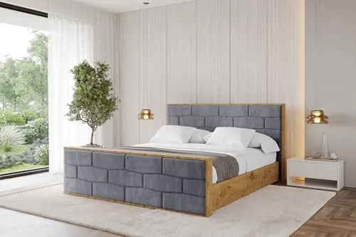 ALTDECOR Polsterbett mit Bettkasten und Lattenrost, Bett mit Matratze H3/H4, Kopfteil, Boxbett, Doppelbett mit Stauraum - ENZO8-Z - 200x200 Dunkelgrau Casablanca