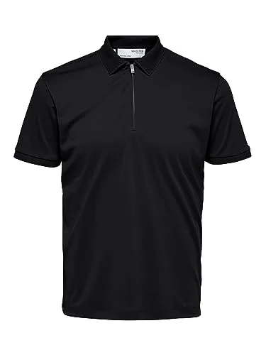 Selected Homme Male Polo Shirt Zipper - Poloshirt für Herren mit halbem Reißverschluss, aus nachhaltigem Bio-Baumwolle und recyceltem Polyester, bietet einen komfortablen und glatten Tragekomfort.