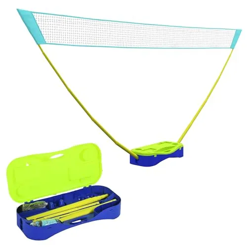 SPORTNOW Badmintonnetz mit Ständer – vielseitiges Sportnetz-Set für Indoor & Outdoor - Sportnetze für Badminton und Volleyball mit höhenverstellbaren Stangen, ideal für jedes Spiel. Tragbare Tasche für einfachen Transport und praktische Ablagefächer für Getränke und Utensilien.