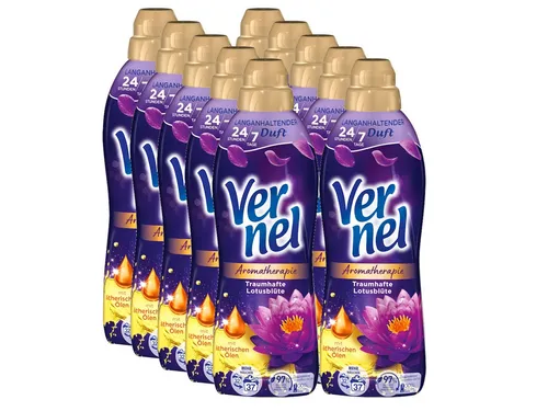 Vernel Aromatherapie Traumhafte Lotusblüte Weichspüler 10 x 37 WL - Reinigungsmittel mit ätherischen Ölen für 24/7 Frische, in recycelbarer Flasche, ideal für ein duftendes Wascherlebnis.
