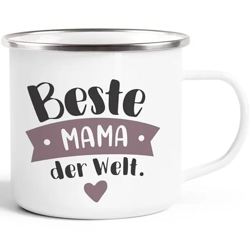MoonWorks® Emaille Tasse Becher Beste/r Mama/Papa Geschenk Mutter Vater Geburtstag Weihnachten Danke sagen Kaffeetasse Weiss-metall Emailletasse