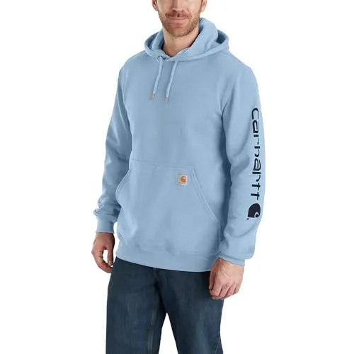 Carhartt SLEEVE LOGO HOODED SWEATSHIRT K288 - fog blue - XL - Herren-Sweatshirt in Loose Fit, mittleres Fleece mit verstellbarer Kapuze und praktischen Handwärmetaschen, ideal für Freizeit und Outdoor-Aktivitäten.