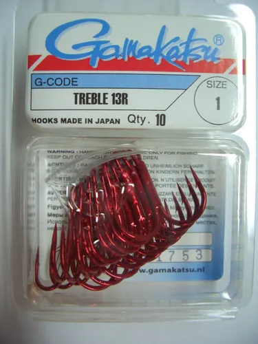 lose Drillinge mit Öse Gamakatsu Treble 13R, Gr. 1, 10 Stück, neu, ovp