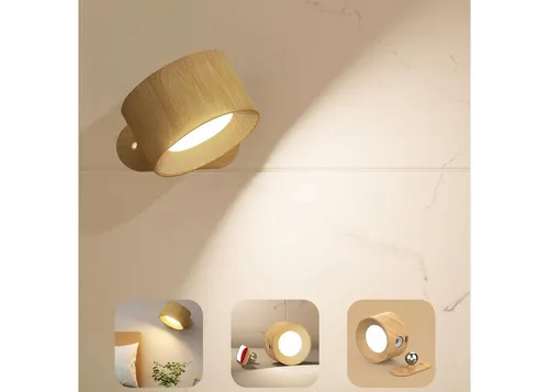 SinLaw LED Wandleuchte LED Wandleuchte Innen, Wandlampe mit Akku 1 Stück, 360° drehbare, Touch Control 3 Helligkeitsstufen