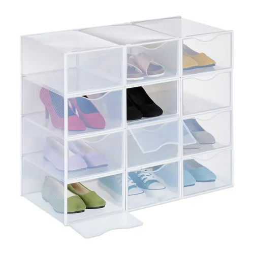 Schuhboxen Schuhorganizer für Sneakers – 12er Set - Schuhaufbewahrung aus transparentem Kunststoff, stapelbar und ideal für den organisierten Stauraum in Ihrem Wohnzimmer.