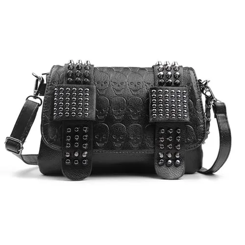 EVEOUT Damen Punk-Stil Rivet Leder Umhängetasche Nieten Handtasche mit Schultergurte Schultertaschen