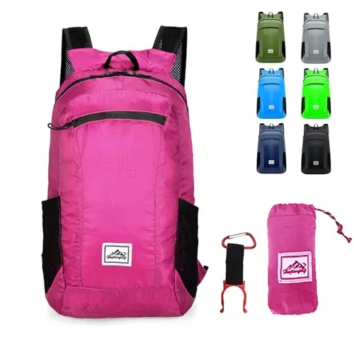 Lywencom Wanderrucksack, faltbarer ultraleichter 20L wasserdichter Sportspeicher leichter Rucksack für Outdoor-Radsport-Camping-Picknicks (rose red)