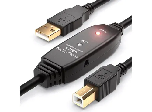 deleyCON deleyCON 10m Akives USB Druckerkabel USB2.0 USB-A zu B-Stecker USB-Kabel