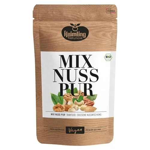Keimling Mix Nuss Pur – Edle Nussmischung aus Cashews, Mandeln, Haselnüssen & Walnüssen – 100% naturbelassen, vegan & ohne Zusätze – Premium Qualität, rohköstlich (200 g, Nuss Mix)