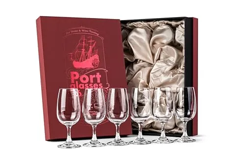 Kristall Port, Sherry und Dessertwein Gläser | 6er Set - Professionelle 200 ml Portweingläser mit Stiel, ideal für Verkostungen und Nosing von aromatischen Likören – handgefertigt, spülmaschinenfest und perfekt für Geschenke.