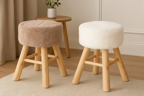 Riyashop Haushaltshobel Fellhocker - Stilvoller Sitzhocker in Weiß - Hobel-Kategorie: Niedlicher Holzhocker (Ø 40 cm) mit weichem Kunstfell, perfekt als zusätzliche Sitzgelegenheit oder Deko, FSC®-zertifiziert für verantwortungsvolle Forstwirtschaft.