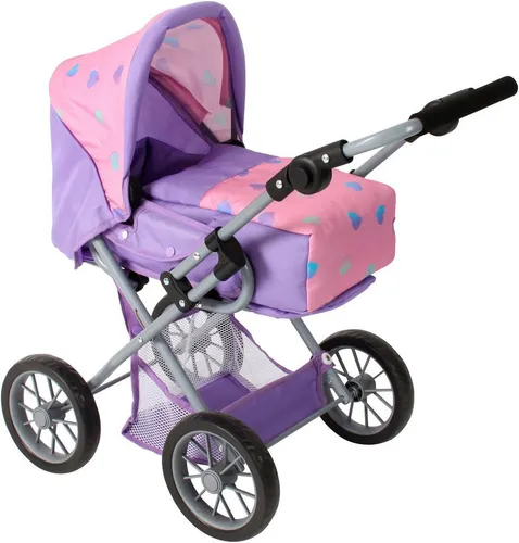 Bayer Chic 2000 Puppen Kombi-Puppenwagen LENI Herzchen lila-rosa - Puppenwagen für Kinder, mit farbenfrohem Herzchen-Design und leichtem Gewicht von nur 3,4 kg – ideal für kleine Puppenmamas!