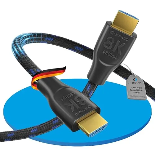 Sonero PHC111-030 8K Ultra High Speed HDMI Kabel mit Ethernet, Nylongeflecht, vergoldete Anschlüsse (8K UltraHD, 4K 3D mit 50Hz/60Hz, 48Gbps Full Bandwith, Dynamic HDR), 3,0m