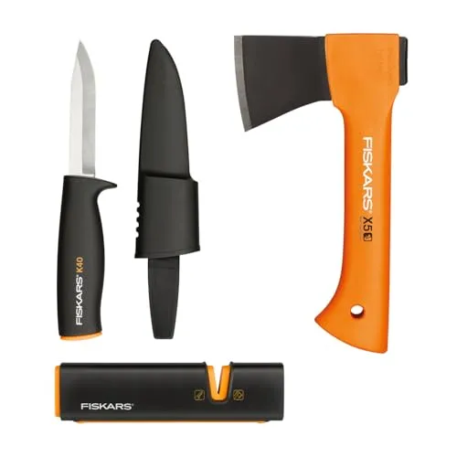Fiskars Kaminofen-Set mit Freizeitbeil X5-XXS und Schärfer