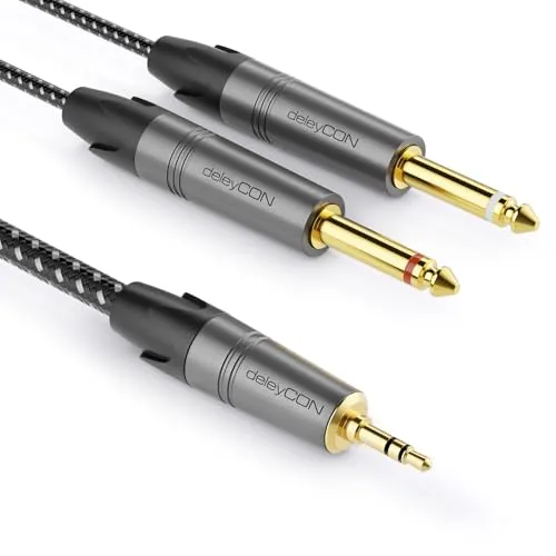 deleyCON 5m 3,5mm Klinke Stereo auf 2x 6,3mm Klinke Mono Kabel - Y Audiokabel Splitter Digital Interface Instrument Kabel für Mixer, Audio Recorder, Gitarre, Verstärker, Mikrofon