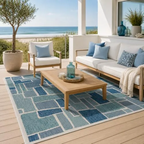 In- & Outdoor Teppich Carpetto Türkis Petrol Mosaik Wetterfest Terrasse