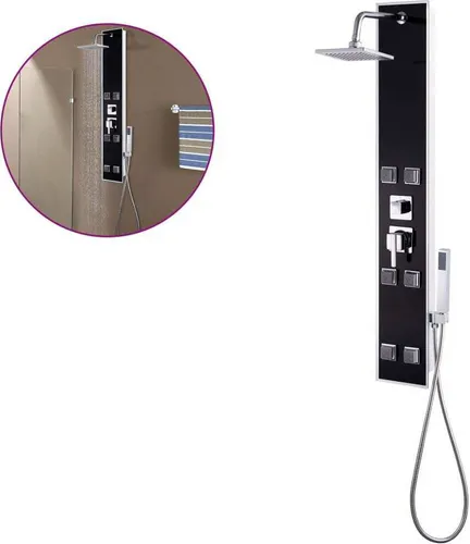 vidaXL Duschpaneel Glas 18×42,1×120 cm Schwarz - Modernes Duschpaneel aus Edelstahl und gehärtetem Glas mit 3 Duschmodi: Regendusche, Massagedusche und Handduschkopf. Genießen Sie ein entspannendes Duscherlebnis in stilvollem Design.