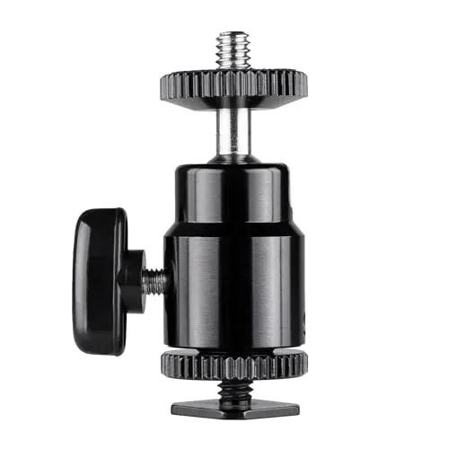 Walimex pro Premium Mini Stativkopf Kugelkopf mit 1/4 Blitzschuhadapter, 360° Drehbar Ball Head mit Hot Shoe Adapter für Kameras, LED Licht, Mikrofone, 1,5 kg Belastbarkeit