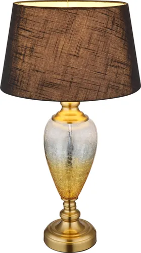 Moderne Tischleuchte mit Glas & Textil, 38x66 cm - Tischleuchten mit nostalgischem Charme, antiker altmessingfarbener Sockel und individuelle Lichtgestaltung durch E27 Fassung. Perfekt für gemütliche Akzente in jedem Raum.