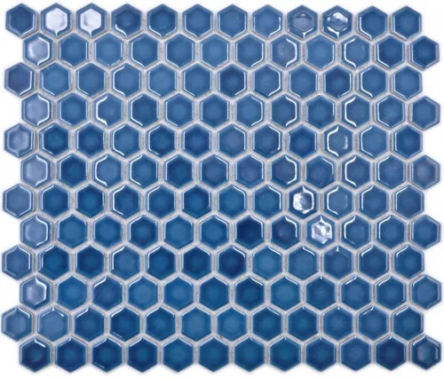 Hexagonale Sechseck Mosaik Fliese Keramik mini blaugrün glänzend Mosaikfliese W