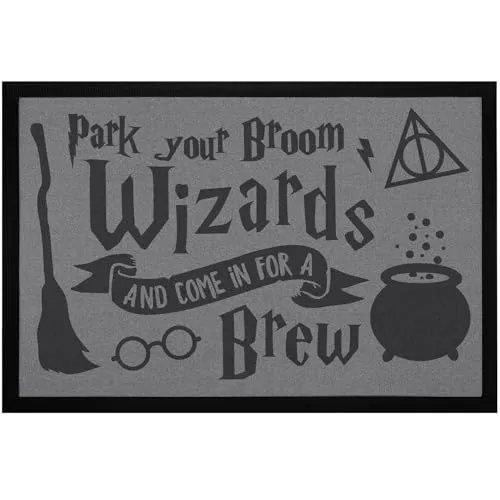 MoonWorks® Fußmatte mit Spruch Park Your Broom Wizards Fantasy Zauber rutschfest & waschbar Schwarz 60x40cm