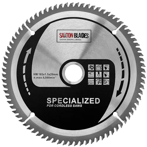 Saxton 165mm x 80T TCT Dünner Kerf, fein geschnitten, akkulose Kreissägeblatt, kompatibel mit Dewalt Makita Bosch