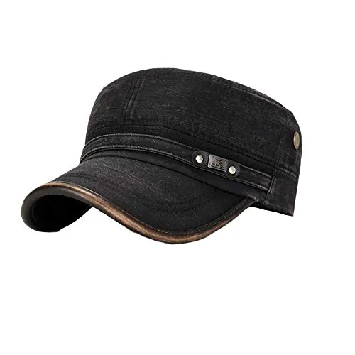 Behone Militär Kappe - Herren Baumwolle Army Mütze, Verstellbar Cadet Hat, Vintage Baseball Cap in Schwarz