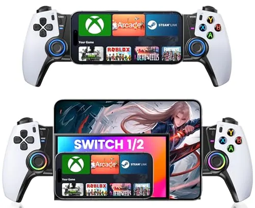 HELLCOOL Handy Controller mit TMR Hall-Effect Joysticks für Android/iPhone | Handy Gamepad mit Makro, 1000mAh, Ergonomischer Handheld Smartphone für Xbox Cloud/Steam Link/GeForce Now/MFi Apple Arcade