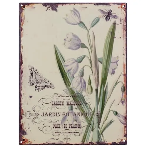 Blechschild Schneeglöckchen Blumen Jardin Botanique Botanik Blumen 25 x 33 cm Deko Schild mit Aufschrift Aufdruck