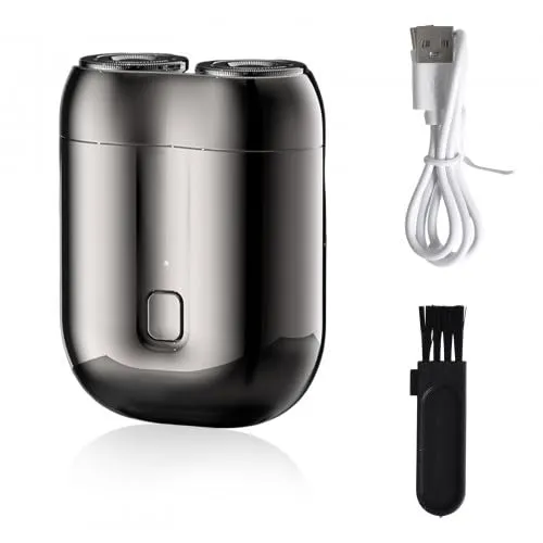 Tragbarer Elektrorasierer, Mini Rasierer Elektrisch, 2025 Neuest IPX7 Wasserdicht Elektrischer Rasierer Herren, Nass und Trockenrasierer, USB-C-Ladekopf, für Zuhause, Auto, Reisen (Grau)