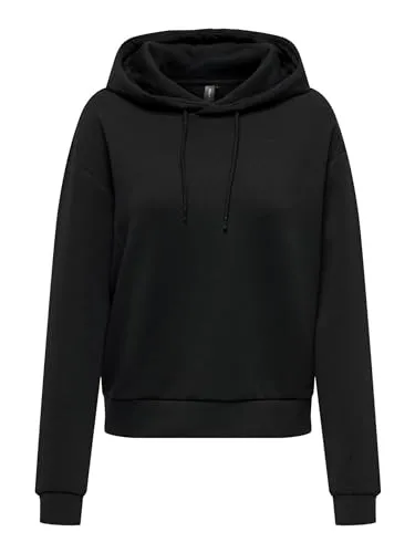ONLY Damen Onplounge Kapuzenpullover - Schwarz, XL EU - Kapuzenpullover für Damen mit normaler Passform, tief angesetzten Schultern und Kordelzug-Detail für zusätzlichen Komfort.
