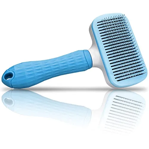 BLUZELLE Tierpflege Bürste, Haustierbürste für Kurzhaar & Langhaar, Selbstreinigende Fellbürste, Tierhaarbürste, sanfte Katzenbürste, Hundebürste, Fellpflege für Hunde, Katzen & Co., Farbe:Blau
