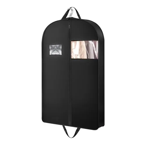 Kleidersack, Anzugtasche für Reisen Aufbewahrung Kleiderhülle, Schwarz Kleiderhülle mit reißverschluss Taschen, Atmungsaktive Kleidersäcke für Sakkos Hemden Abendkleider (M-black)