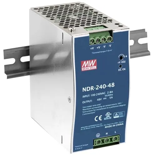 WITTKOWARE NDR-240-48 Industrie-Schaltnetzteil für 35mm DIN-Hutschiene, Ausgang: 48V/DC (per Poti einstellbar 48~55V), max. 5A, 240W