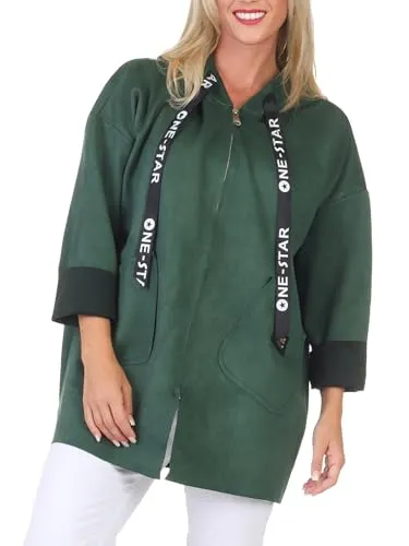 simaranda Sweatjacke Damen mit Kapuze Hoodie lange Übergangsjacke Kurzmantel uni mit Zipper 5325 (DE/NL/SE/PL, Numerisch, 36, 42, Regular, Regular, Oliv)