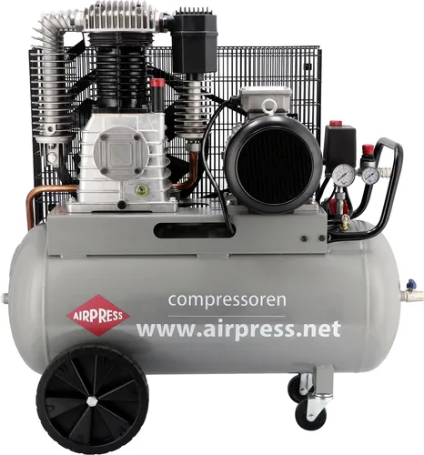 Airpress® HK 1000-90 Druckluft-Kompressor 7,5 PS - Leistungsstarker 90 Liter Kompressor mit 11 bar Druck, ideal für Werkstätten. Robuster Tragegriff und große Räder ermöglichen einfachen Transport.