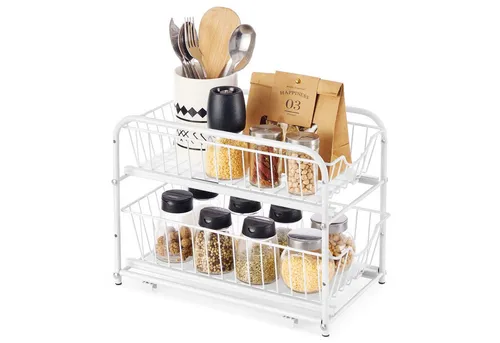 SONGMICS Gewürzregal Küchen-Organizer, 1-tlg., Küchenregal, Ordnungssystem, 2 Ebenen, stapelbar, erweiterbar