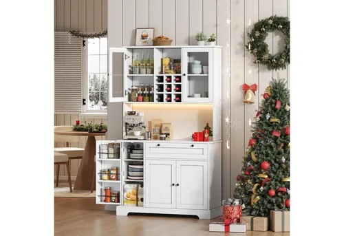 Okwish Buffet Weiß, 105x180x40 cm, elegantes Küchenmöbel mit LED-Licht