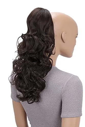 CAISHA 45cm Lang Haarteil Zopf Pferdeschwanz Haarverlängerung Mit Kordelverschluss Voluminös Gelockt Schokobraun PH20